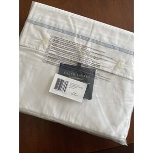 NEW Ralph Lauren Palmer Percale Cotton King flat sheet Sky Blue‎ White $200